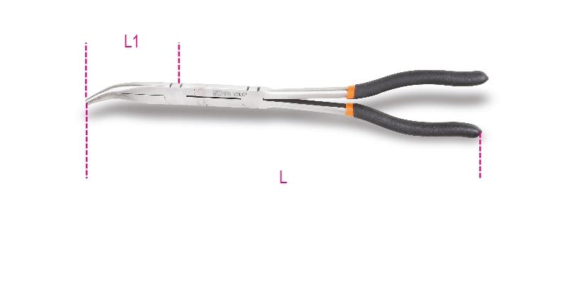 1009L/DP - Curved extra-long, knurled double swivel nose pliers, 45°, slip-proof double layer PVC-coated handles