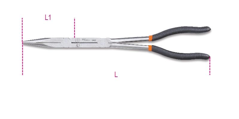 1009L/D - Extra-long, knurled double swivel nose pliers, slip-proof double layer PVC coated handles