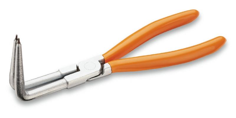 1034L - 90° curved long nose pliers for elastic safety rings for holes, PVC-coated handles