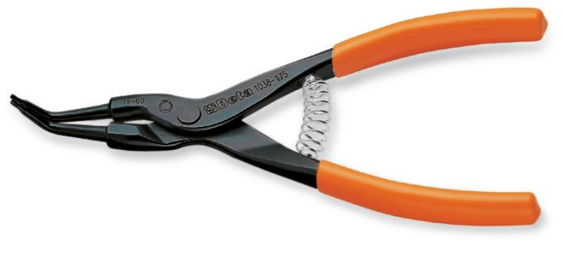 1037 - External circlip pliers, bent pattern, 45° PVC-coated handles