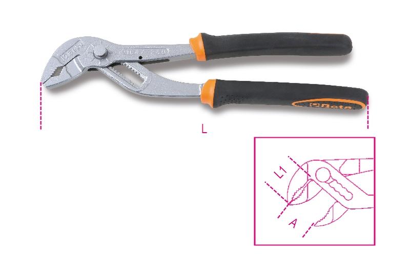 1047BM - Slip joint pliers, push button adjustment, bimaterial handles