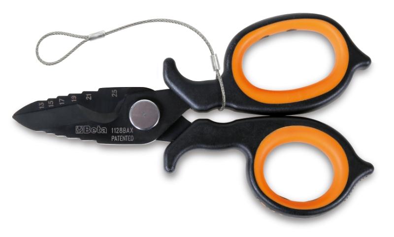1128BAX-HS - Double-acting electricians' scissors, with milling profiles in DLC-coated stainless steel H-SAFE