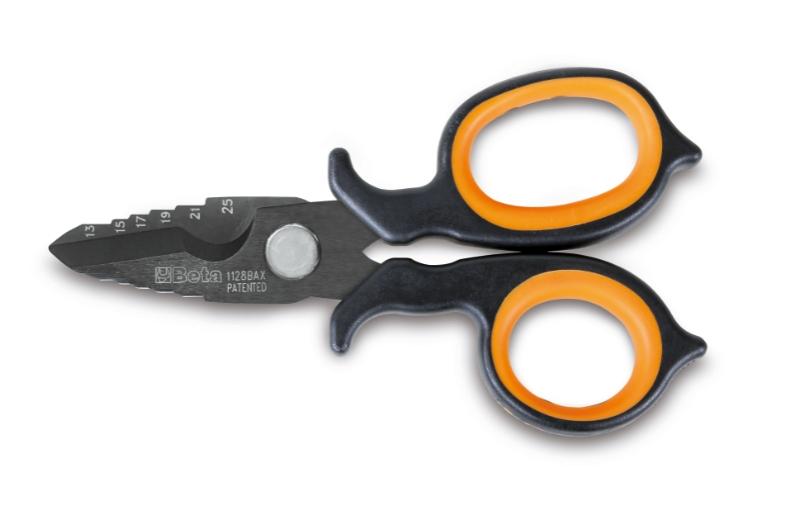 1128BAX - Double-acting electricians' scissors, with milling profiles in DLC-coated stainless steel