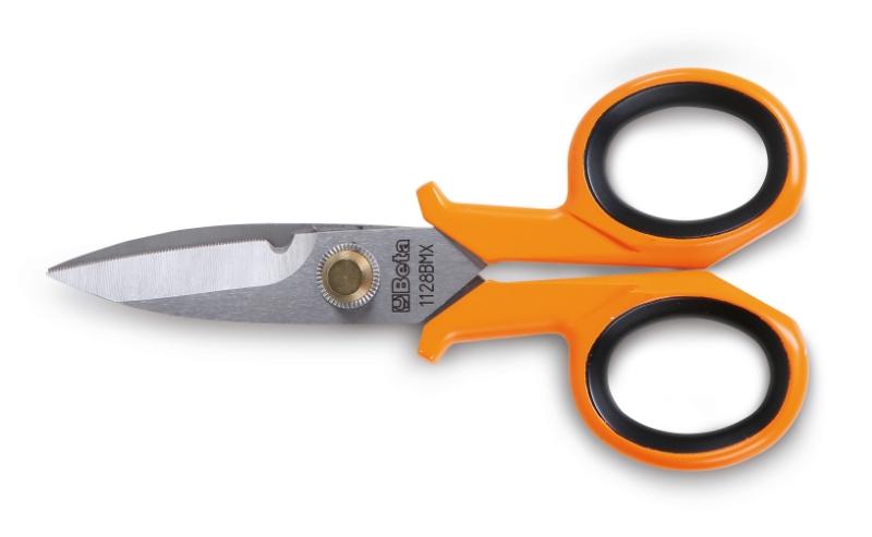 1128BMX - Electrician's scissors, straight stainless steel blades, with microteeth
