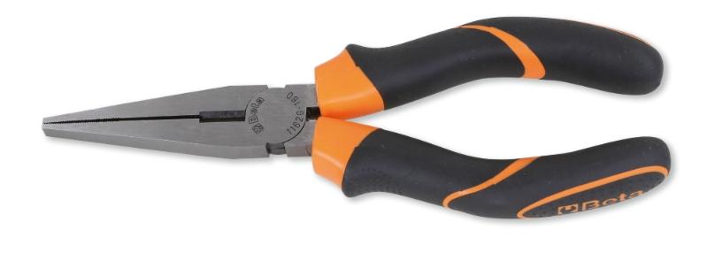 1162GBM - Extra-long flat knurled nose pliers, bi-material handles, industrial finish