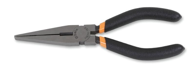 1162G - Extra-long flat knurled nose pliers, slip-proof double layer PVC coated handles, industrial finish