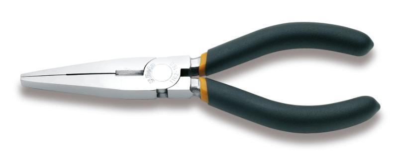 1162 - Extra-long flat knurled nose pliers, chrome-plated, slip-proof double layer PVC coated handles