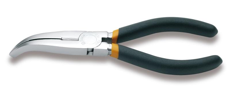 1164 - Extra long bent flat knurled nose pliers, slip-proof double layer PVC coated handles