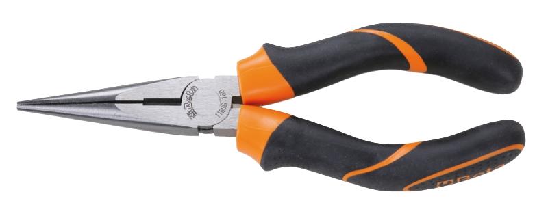 1166GBM - Extra-long needle knurled nose pliers, bi-material handles, industrial finish
