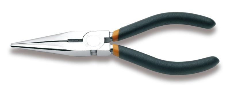 1166 - Extra-long needle knurled nose pliers, chrome-plated, slip-proof double layer PVC coated handles