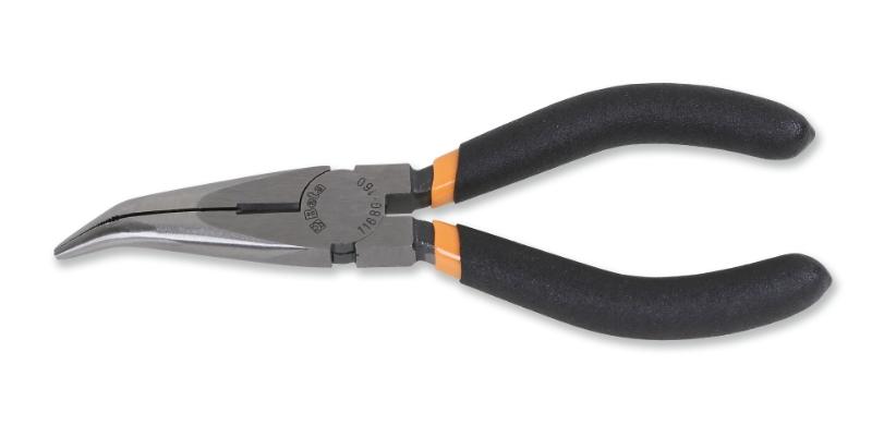 1168G - Extra-long bent needle knurled nose pliers, slip-proof double layer PVC coated handles, industrial finish