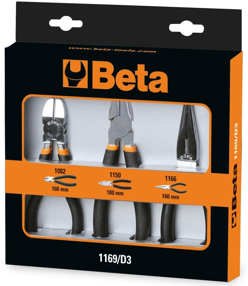 1169/D3 - Set of 1 combination pliers, 1 long needle nose pliers and 1 diagonal cutting nippers