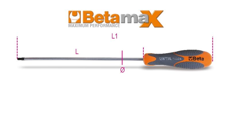 1297TX/L - Drivers for Torx® head screws, long series, chrome-plated, black tips