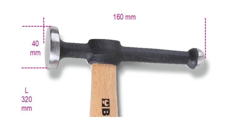 1351 - Hammer with round, flat face and ball pein, wooden shaft