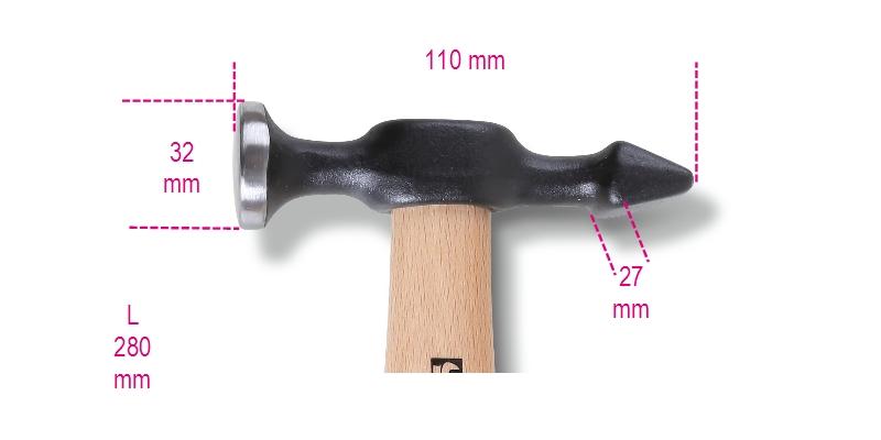 1359T - Hammer with round, flat face and horizontal pein, wooden shaft