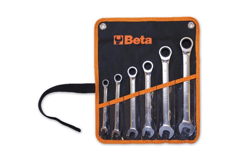 141/B - Set of ratcheting combination wrenches, straight series, in cloth wallet