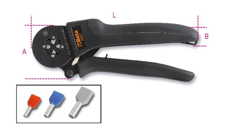 1606T - Crimping pliers for tubular terminals, 4-sided crimping