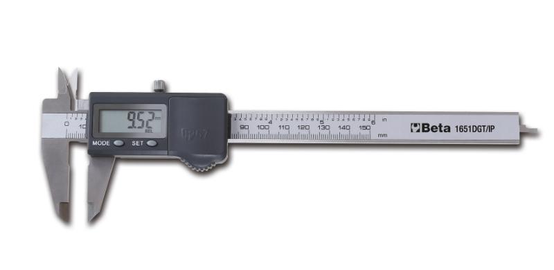 1651DGT/IP - Digital vernier, made from hardened stainless steel, reading to 0.01 mm, degree of protection IP67 in hard plastic case