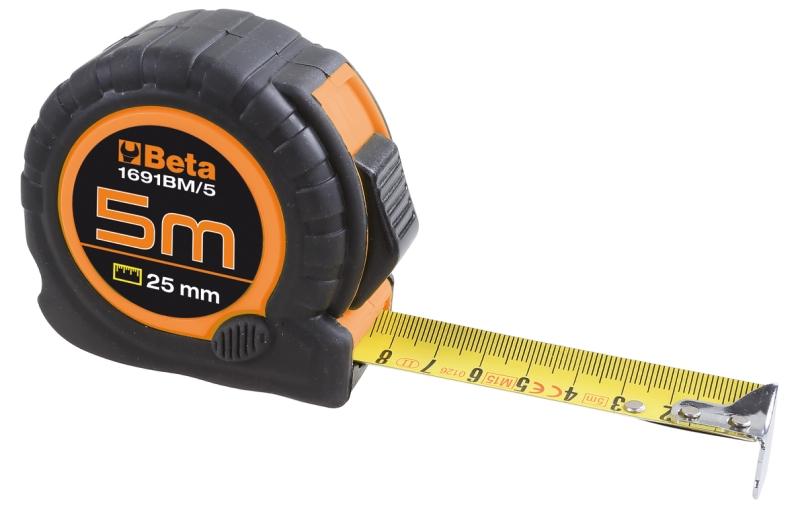 1691BM - Measuring tapes shock-resistant bimaterial ABS casings, steel tapes, precision class: II