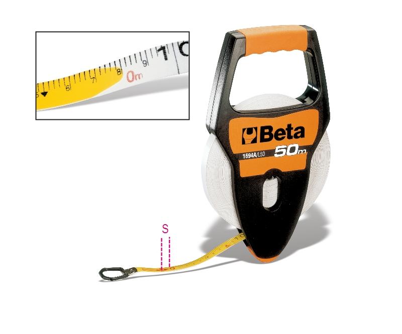 1694A/L - Measuring tapes with handles, shock-resistant ABS casings, PVC-coated fibreglass tapes, precision class III