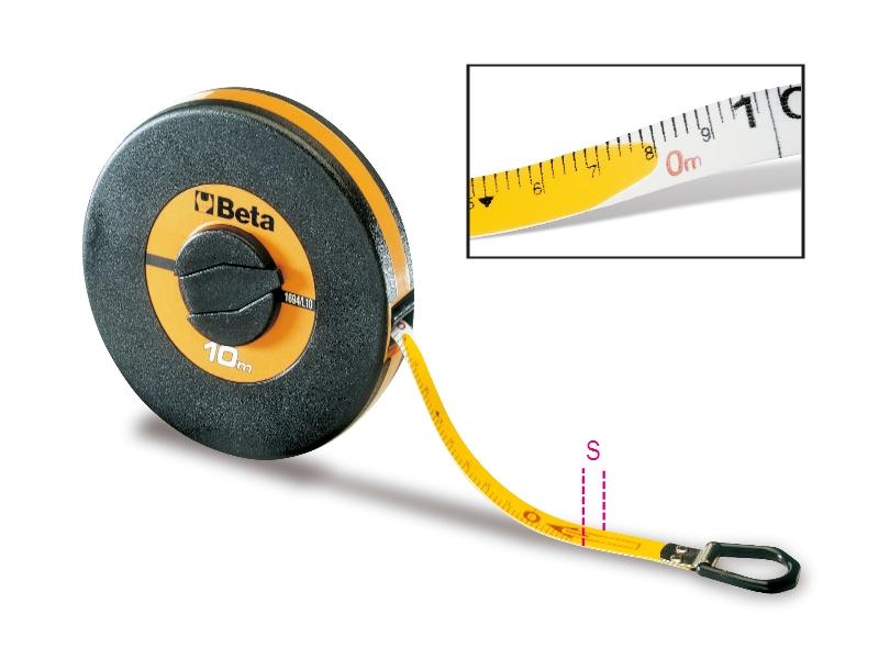1694/L - Measuring tapes shock-resistant ABS casings, PVC-coated fibreglass tapes, precision class III