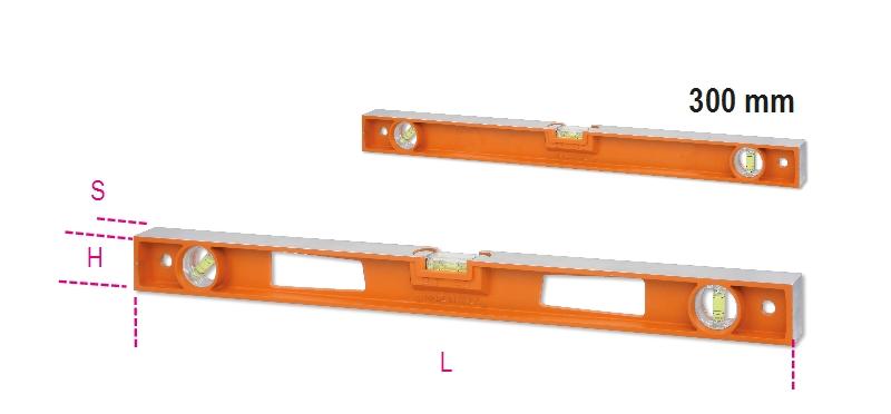 1696D - Spirit levels made of die-cast aluminium with handles, 4 ground bases and 3 unbreakable vials, accuracy: 1 mm/m