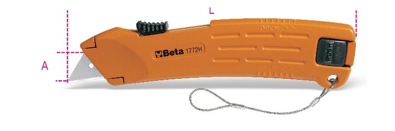 1772H-HS - Safety utility knife with retractable blade, supplied with 2 blades H-SAFE