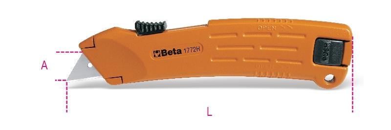 1772H - Safety utility knife with retractable blade, supplied with 2 blades