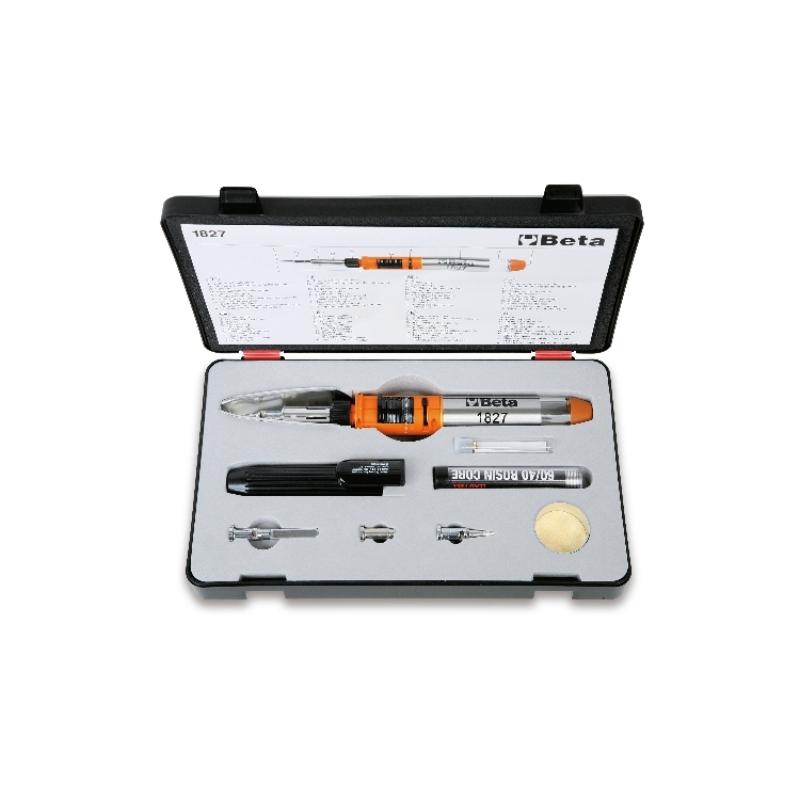 1827/K - Gas soldering iron with 7 accessories in case with soft polyethylene foam base