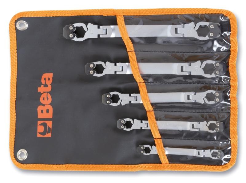 187/B5 - Set of 5 swivelling, openable wrenches in wallet. Ideal for pipe fittings