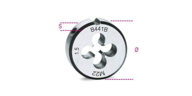 441B - Round dies, fine pitch, metric thread made from chrome-steel