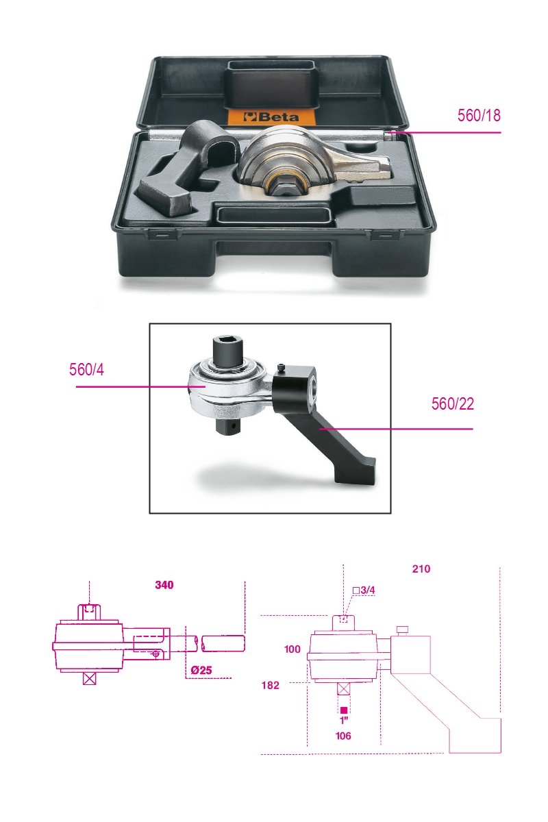 560/C4_ - Torque multiplier for right-hand and left-hand tightening, and accessories, ratio 5:1, with reaction foot