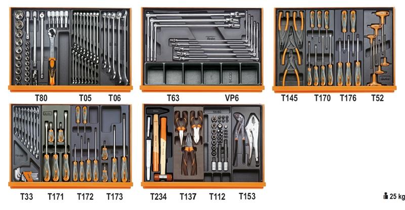 5904VG/5T - Assortment of 153 tools for car repairs in ABS thermoformed trays