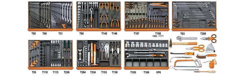 5908VG/2T - Assortment of 212 tools for car repairs in ABS thermoformed trays