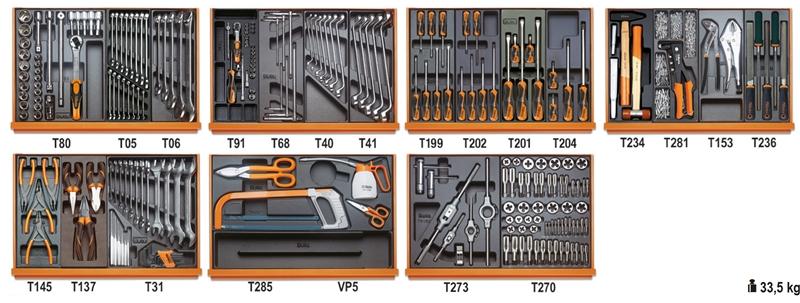 5908VI/2T - Assortment of 232 tools for industrial maintenance in ABS thermoformed trays