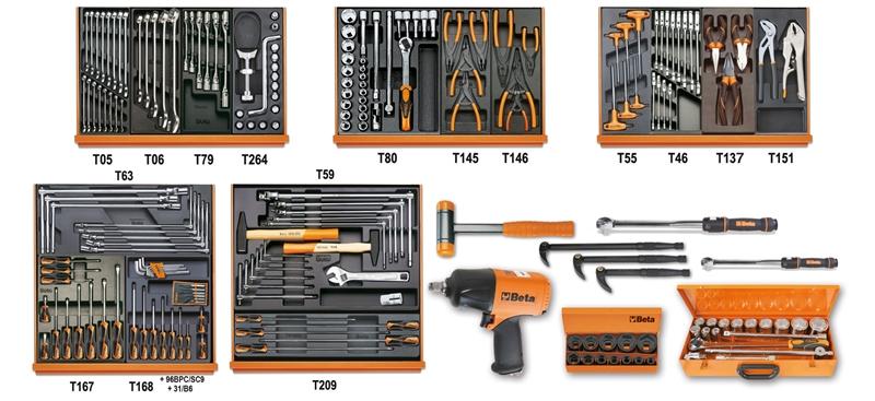 5910VG/3T - Assortment of 202 tools for industrial maintenance in ABS thermoformed trays