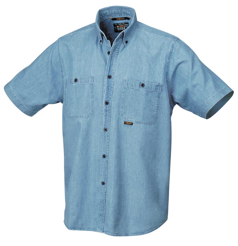 7531 D-BLUE/M - Half Sleeve Jeans Shirt
