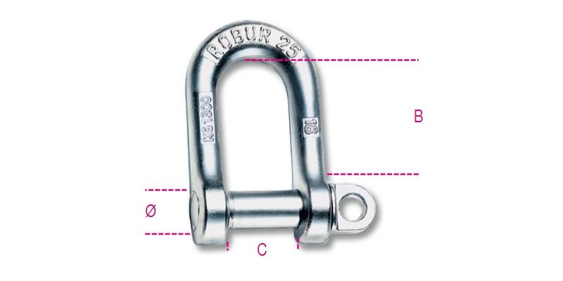 8025-K - Lifting LARGE DEE shackles, hot forged carbon steel, galvanized