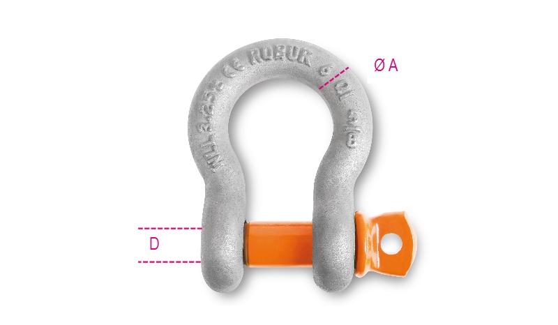 8029R-K - Bow shackles with screw collar pins, high-tensile alloy steel, GRADE 6, hot-dipped galvanized body