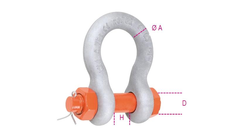 8031R-K - Bow shackles with safety bolt, EN13889 high-tensile alloy steel, GRADE 6, hot-dip galvanized body