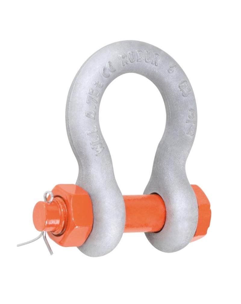 8031R - Bow shackles with safety bolt, EN13889 high-tensile alloy steel, GRADE 6, hot-dip galvanized body