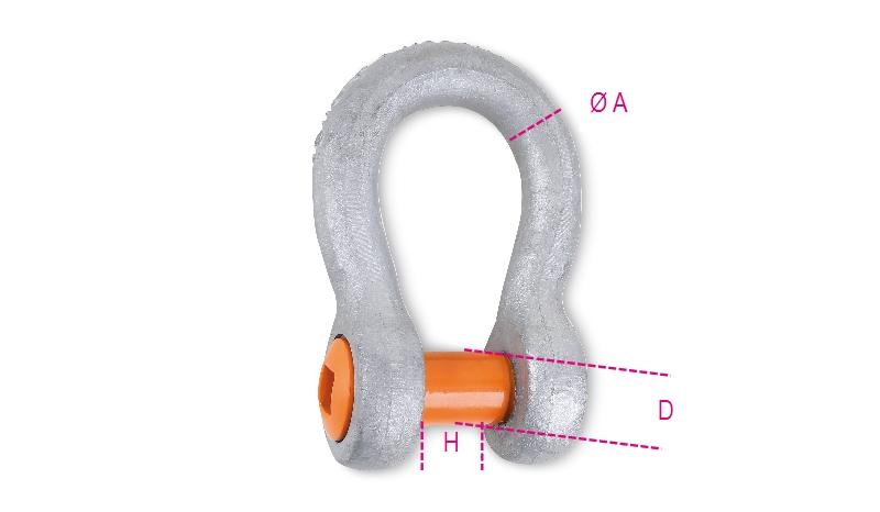 8032-K - Bow shackles with square sunken hole screw pin, high-tensile alloy steel, GRADE 6, hot-dip galvanized body