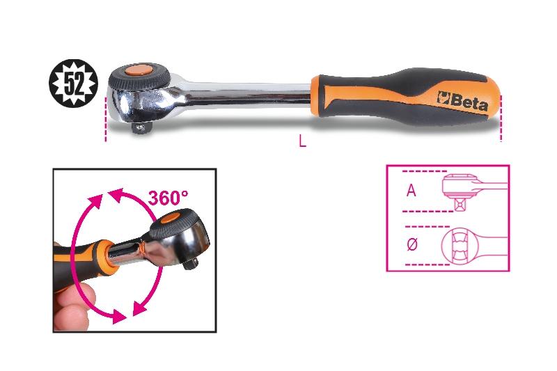 920/58 - 1/2" drive reversible ratchet with rotating handle, 
  52 tooth mechanism