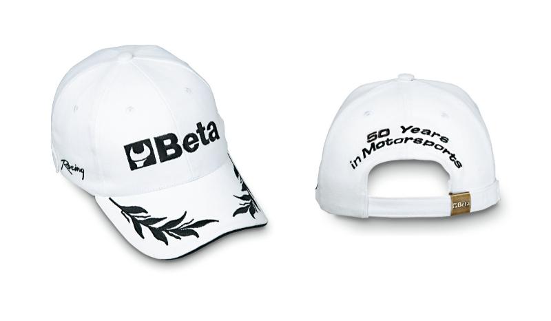 9525/B - Cap, 100% cotton, one size-fits-all adjustable buckle strap, directly embroidered front, sides and back, white