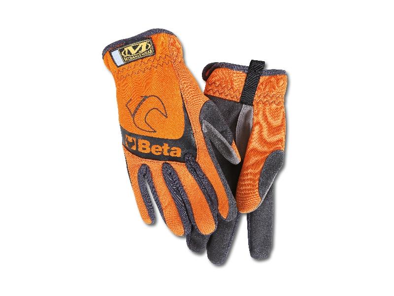 9574O - Work gloves, with stretch-elastic cuffs, reinforced thumbs and index fingers, made from touchscreen capable synthetic leather