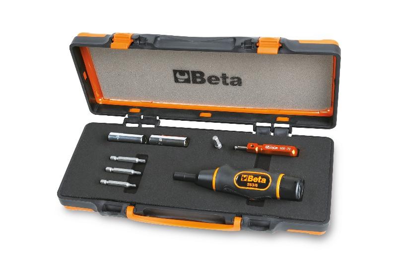 971/C8 - Torque screwdriver with accessories for controlled tightening of tyre valves with pressure control system