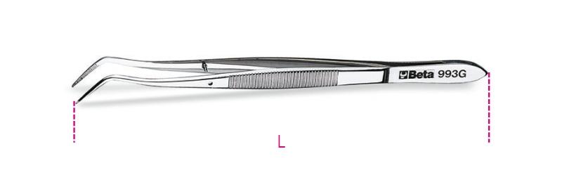 993G - Pin spring tweezers, curved round ends, knurled made from stainless steel bright finish