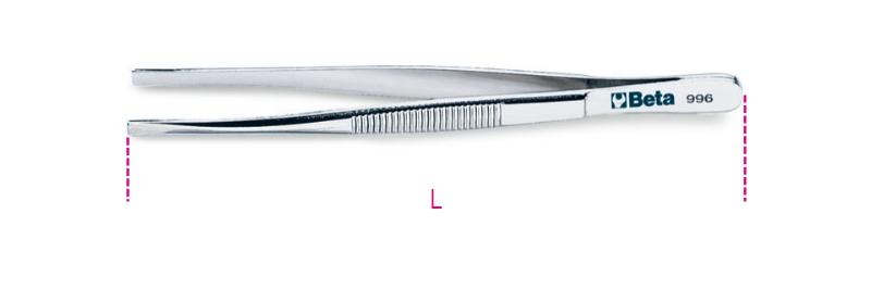 996 - Straight end spring tweezers with wide tips made from stainless steel bright finish