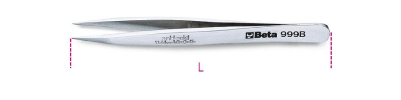 999B - Strong straight end spring tweezers, acid and magnetic resistant made from stainless steel semi-bright finish