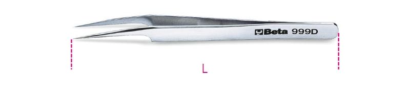 999D - Extra slim angled end spring tweezers, acid and magnetic resistant made from stainless steel semi-bright finish